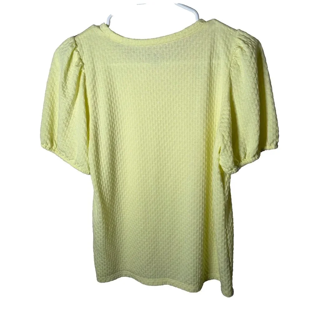 LOFT Blouse Women's Petite Medium Neon Short Puff Sleeve Textured Top Casual